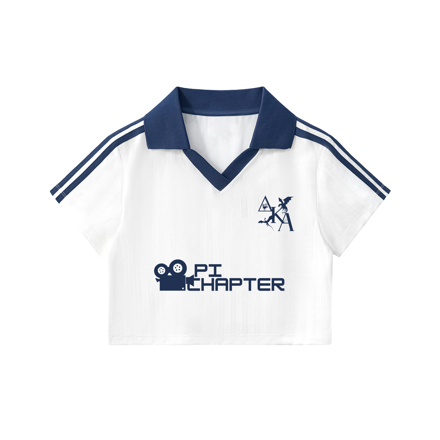 White and Navy Blue Cropped Jersey