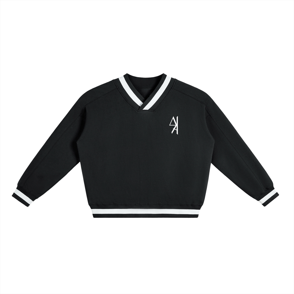 Minimalist V-Neck Contrast Collar Boxy Sweatshirt